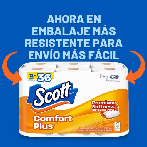 Vista 2 de Scott ComfortPlus - Papel higiénico, 12 rollos triples, 231 hojas por rollo
