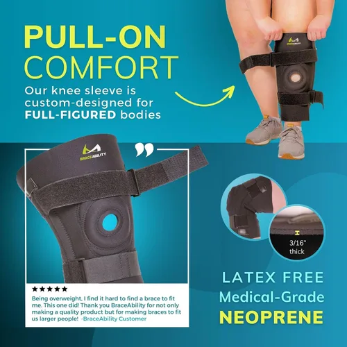 Vista 4 de Rodillera BraceAbility para piernas grandes y personas grandes con muslos amplios, con protección para la rodilla para tratar Tendinitis rotuliana