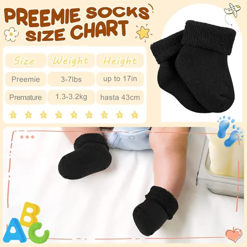 Vista 2 de Janmercy 20 pares de calcetines prematuros para niñas y niños, calcetines prematuros para recién nacidos, calcetines prematuros para bebés