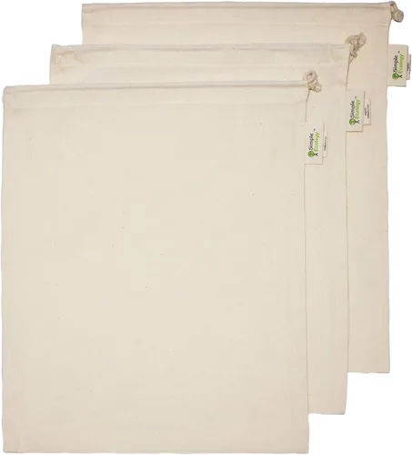 Vista 9 de Simple Ecology Bolsas reutilizables para compras y almacenamiento, muselina de algodón orgánico, juego de 6 (2 unidades de L, M, S)
