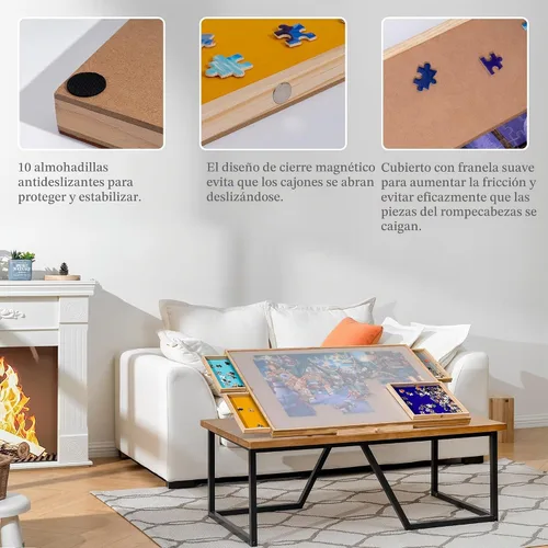 Vista 6 de Tektalk Mesa de Rompecabezas con Soporte/Bracket Ajustable Integrado y Cubierta Extraíble, Meseta de Madera de 3 Ángulos de Inclinación Tablero