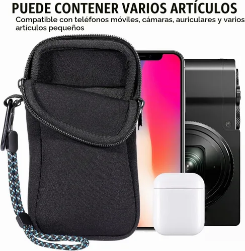 Vista 4 de Pwsap Calcetín para teléfono, bolsa de neopreno universal resistente a golpes e impactos con mosquetón y correa de cordón, funda para senderismo
