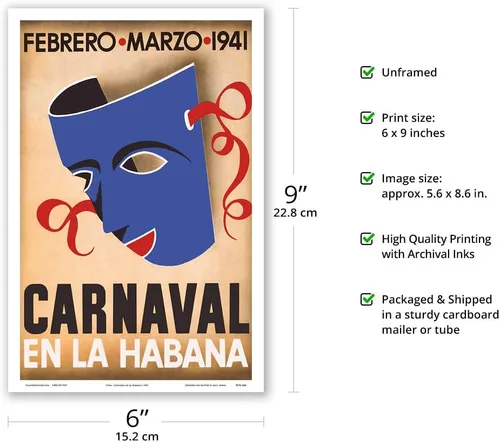 Vista 2 de Cuba - Carnaval en la Habana (Carnival in Havana) - February March 1941 - Vintage Carnival Poster c.1941 - Master Art Print (Unframed) 6in x 9in