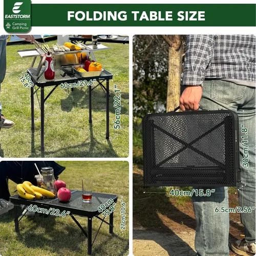 Vista 2 de E EASTSTORM - Mesa plegable de picnic para parrilla, mesa de camping al aire libre con bolsa de malla portátil, compacta y plegable para fácil