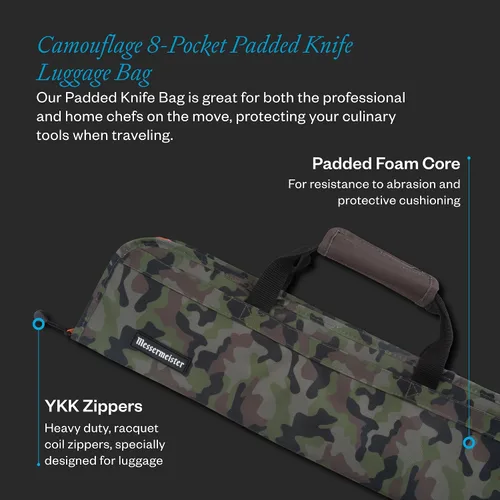 Vista 2 de Funda acolchada para cuchillos con 8 bolsillos de Messermeister, color ciruela, Camuflaje