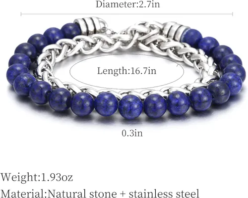 Vista 6 de CUSTZ Pulsera de cuentas naturales pulsera de acero inoxidable multicapa para hombres js000076