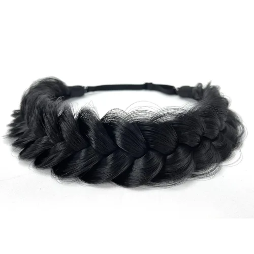Vista 30 de Diadema trenzada sintética clásica de cabello con hebras anchas para boda, trenzas esponjosas desordenadas, banda para peluca, accesorio de belleza