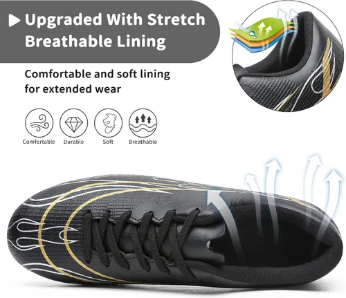Vista 3 de Hanani Zapatos de fútbol para niños y niñas, zapatos de fútbol para jóvenes, atléticos, para exteriores e interiores, zapatos de béisbol firmes