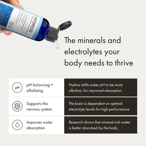 Vista 3 de Synchro - Gotas de minerales con electrolitos Hydros Trace, gotas de agua rica en minerales para agua con electrolitos, gotas de electrolitos