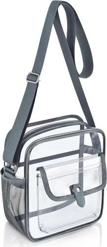 Vista 19 de Bolso bandolera transparente SPODEARS para eventos en estadios y conciertos - Cartera con correa de hombro ajustable con 1 soporte para botella