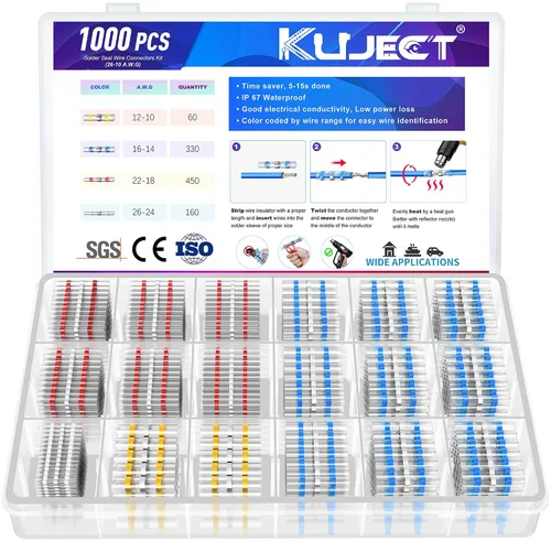 Vista 14 de Kuject Kit de Conectores de Cable de Sellado de Soldadura Termorretráctil 120 PCS, Conector de Tope Impermeable Terminales Eléctricos