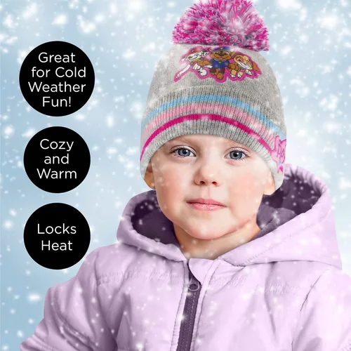 Vista 2 de Nickelodeon Conjunto de gorro y manoplas de invierno para niñas, gorro de Marshall, Chase and Skye para niños de 2 a 4 años