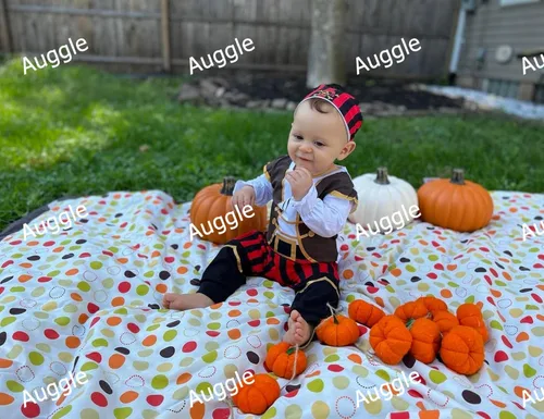 Vista 6 de Auggle Conjunto de pirata para niños pequeños, disfraz de Halloween, manga larga con bufanda para la cabeza
