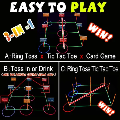 Vista 2 de Juego para exteriores 3 en 1 de 18.2 pulgadas para adultos y familia, juegos de campamento, 5 anillos azules y 5 anillos rojos