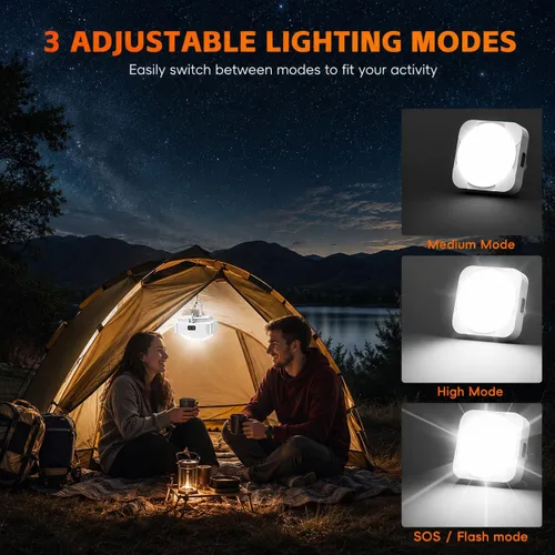 Vista 2 de Paquete de 2 linternas LED recargables para campamento: luz de tienda de campaña con batería de 2000 mAh con imán, linterna impermeable esencial