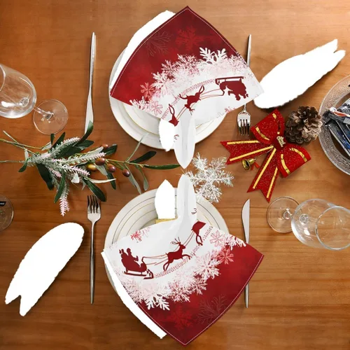 Vista 4 de Paquete de 6 servilletas de tela, servilletas lavables de Navidad, ideales para bodas, fiestas, cenas de vacaciones, 20 x 20 pulgadas Patrón 3