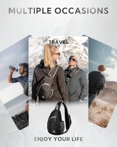 Vista 5 de Bolso de hombro WATERFLY, morrales, bolsos, mochilas triangulares cruzadas sobre el cuerpo, de soga, para senderismo o mochilas multiuso y bolsa