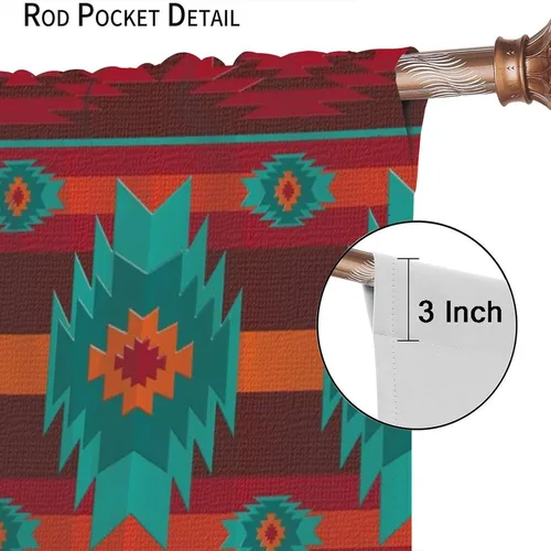 Vista 270 de Cortinas con patrón geométrico tribal, estilo suroeste, azteca, rústico, occidental, nativo americano, opacas, con bolsillo para barra, decoración