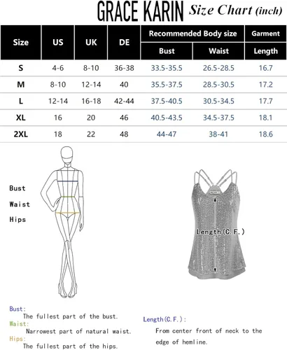 Vista 3 de GRACE KARIN Women's Sleeveless Sparkle Shimmer Camisole Vest Double Strap Sequin Tank Tops