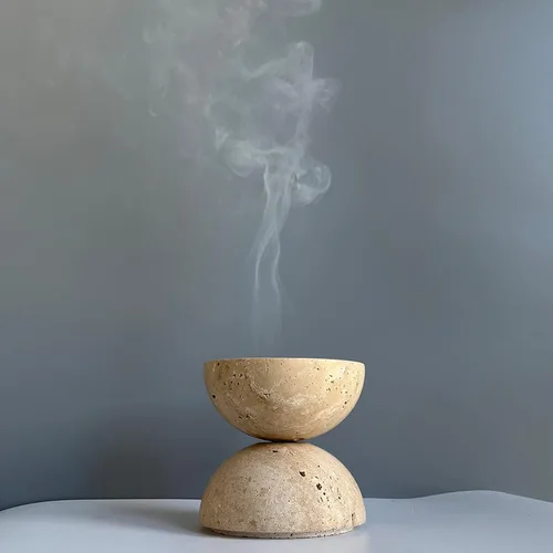 Vista 3 de 9 agujeros hecho a mano de mármol natural redondo quemador de incienso soporte para meditación, decoración de habitación/cocina/cafetería
