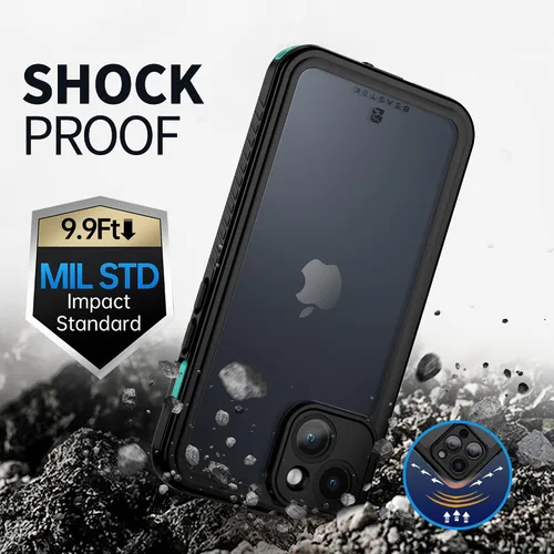 Vista 3 de BEASTEK Funda impermeable para iPhone 14 Plus, funda subacuática a prueba de golpes y polvo, serie FSN con protector de pantalla integrado con verde