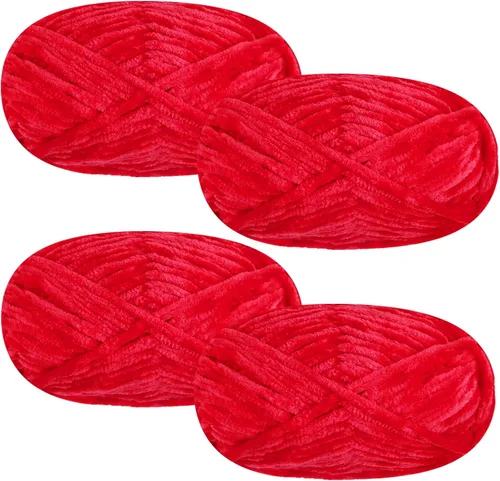 Vista 15 de 4 piezas de 400g de hilo de terciopelo chenilla suave para tejer a ganchillo, hilo esponjoso y cálido para tejer y ganchillo, manualidades DIY Rosa