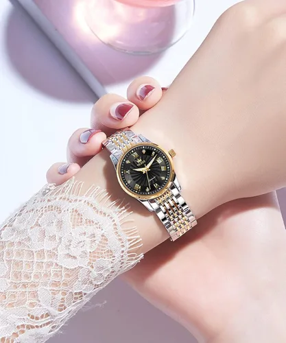 Vista 4 de OLEVS Relojes automáticos para mujer de acero inoxidable con diamantes clásicos cuerda automática impermeable luminoso de lujo para mujer juego