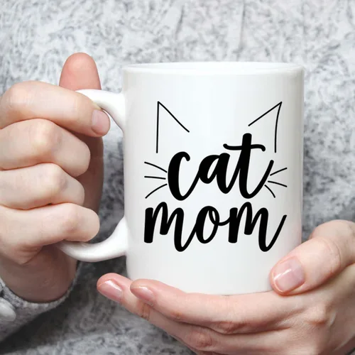 Vista 4 de Canopy Street Taza de cerámica blanca de 15 onzas con temática de gato para mamá, adorable diseño de orejas de bigote de gato, taza de café