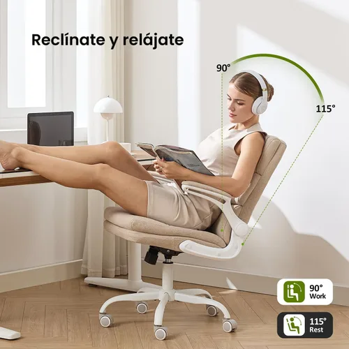Vista 3 de amseatec Silla de Oficina Ajustable para Escritorio de Respaldo Medio Ejecutiva Cómoda de Tela Ergonómica con Soporte para la Espalda Silla de Beige