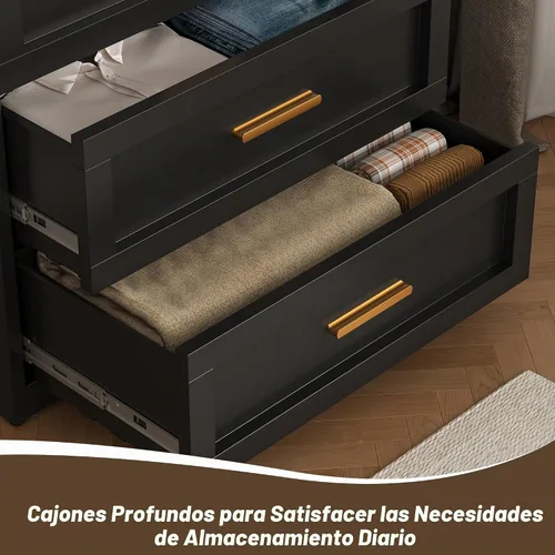 Vista 3 de LCAOPC Cómoda metálica negra de 3 cajones para dormitorio, cómoda ancha para armario, cómoda de metal, cómoda y cómoda para sala de estar, pasillo
