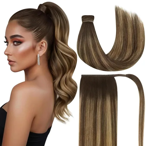 Vista 16 de Ve Sunny Extensión de cola de caballo de 2.82 oz, extensiones de cabello humano real real para mujer, color negro azabache, 14 pulgadas Pony-1-1-#1