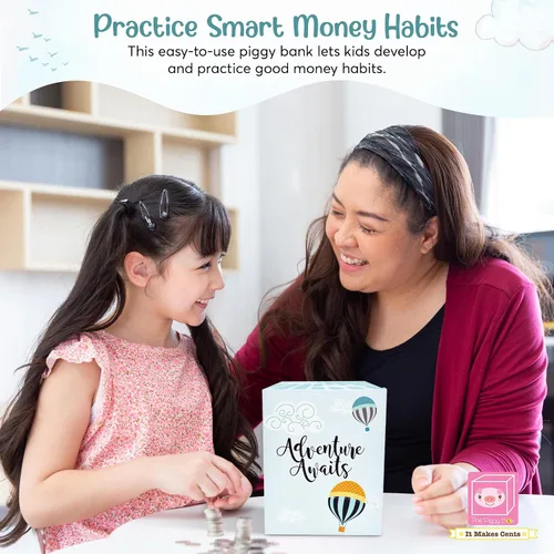 Vista 3 de Hucha para ahorrar gastos Enseña a los niños a ahorrar dinero y dar Tres cajones para billetes y monedas Ideal para regalos