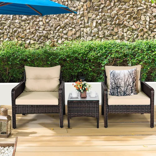 Vista 2 de KOTEK - Juego de muebles de patio de 3 piezas con cojines, color beige