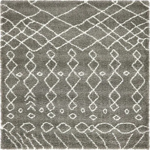 Vista 45 de Unique Loom Rabat Shag Collection - Alfombra geométrica (2 pies x 4 pies 1 pulgada, marfil puro/gris)