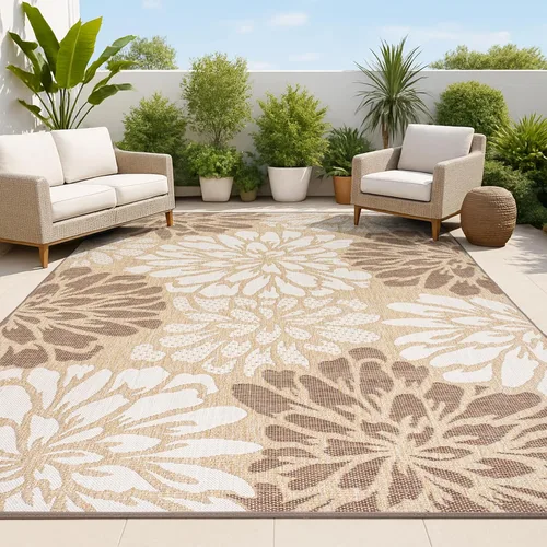 Vista 16 de JONATHAN Y Alfombra Corredor de Tejido Texturizado Floral para Interiores y Exteriores 2X8 Marrón/Crema, Zinnia Moderna para Patio Trasero, Patio