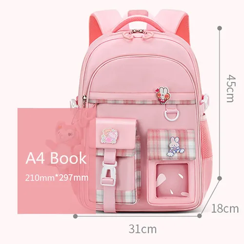 Vista 6 de KEBEIXUAN Mochilas para niñas con bonito colgante Kawaii School Bag, A-Rosa, Lindo