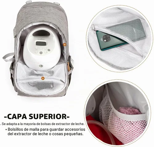 Vista 3 de Mochila para extractor de leche, bolsa enfriadora y resistente a la humedad, doble capa para madre, mochila de trabajo al aire libre con Gris