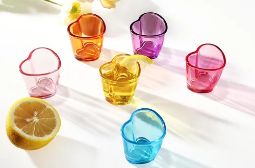 Vista 4 de Juego de vasos de chupito con forma de corazón, lindo vaso de chupito rosa para accesorios de carrito de bar, 1.5 onzas (6, azul)