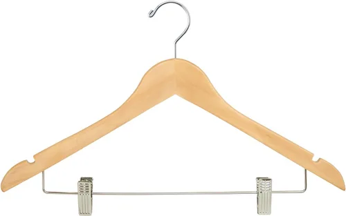 Vista 4 de Perchas de madera (paquete de 100) – Percha de madera Wishbone con gancho cromado, sin barra, 17 pulgadas, madera natural Natural wishbone wood