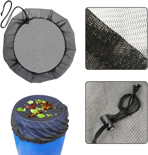 Vista 6 de Cubierta de malla para barriles de lluvia con cordón, protector de tanque de cubos de recolección de agua, cubierta de cubos de recolección de agua