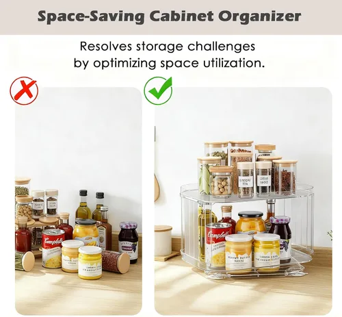 Vista 3 de Lazy Susan - Organizador para gabinete, despensa, encimera (2 niveles de 14 x 10 pulgadas, transparente, 1 paquete, rectangular)