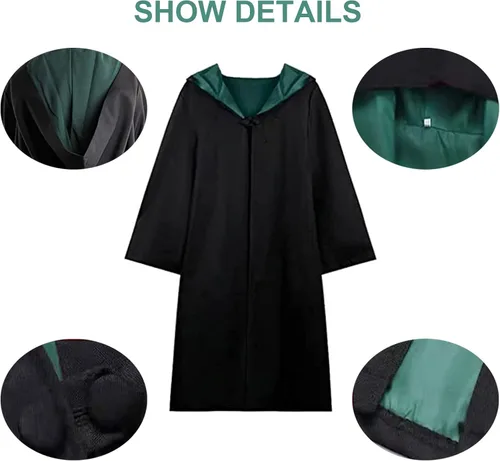 Vista 6 de Conjunto de disfraz de mago, 3 piezas, bata mágica para adolescentes, cuatro estilos mágicos de universidad, bata de mago, uniforme de mago, bata