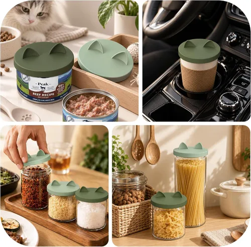 Vista 6 de OHMO Tapas de silicona para latas de alimentos para mascotas, cubiertas de Verde camuflado+verde claro