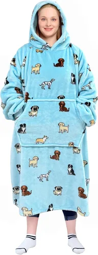 Vista 25 de Waitu - Sudadera tipo manta, para regalar a hombre o mujer, muy cálida y acogedora, gigantesca, con capucha, de gruesa franela, con mangas y un Negro