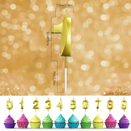 Vista 2 de Velas de cumpleaños para pasteles, velas de cumpleaños número 1 doradas, velas de números de feliz cumpleaños, velas de números para decoración