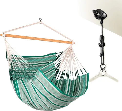 Vista 42 de LA SIESTA® - Silla Hamaca Grande y Cómoda de Algodón Habana & CasaMount - Silla Colgante con Kit de Suspensión para Paredes, Techos y Vigas Café