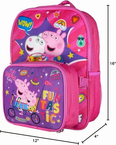 Vista 8 de Peppa Pig Mochila de viaje escolar para niñas con lonchera aislada desmontable