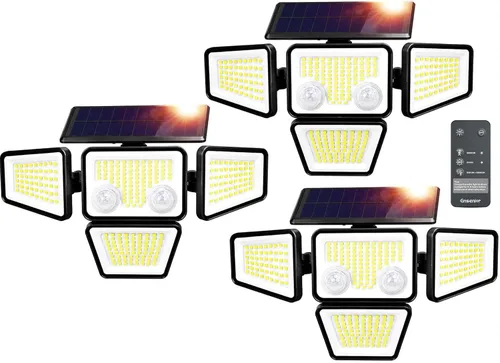 Vista 11 de Ensenior Luces solares para exteriores de 2600 lúmenes, luz exterior con sensor de movimiento y control remoto, impermeable IP65, 279 LED, 4