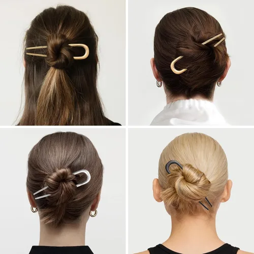 Vista 3 de 3 horquillas francesas para mujer, horquillas de metal para moños, rizos franceses y recogidos, accesorios para el cabello grueso y fino, color negro