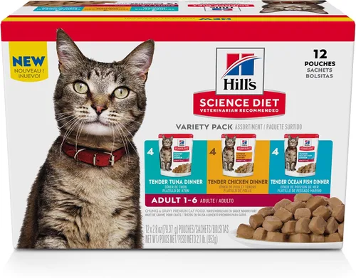 Vista 13 de Hill's Science Diet Adulto 1-6, Adulto 1-6 Premium Nutrition, Comida húmeda para gatos, estofado de cazuela de pollo, bolsa de 2.8 onzas, caja de 24
